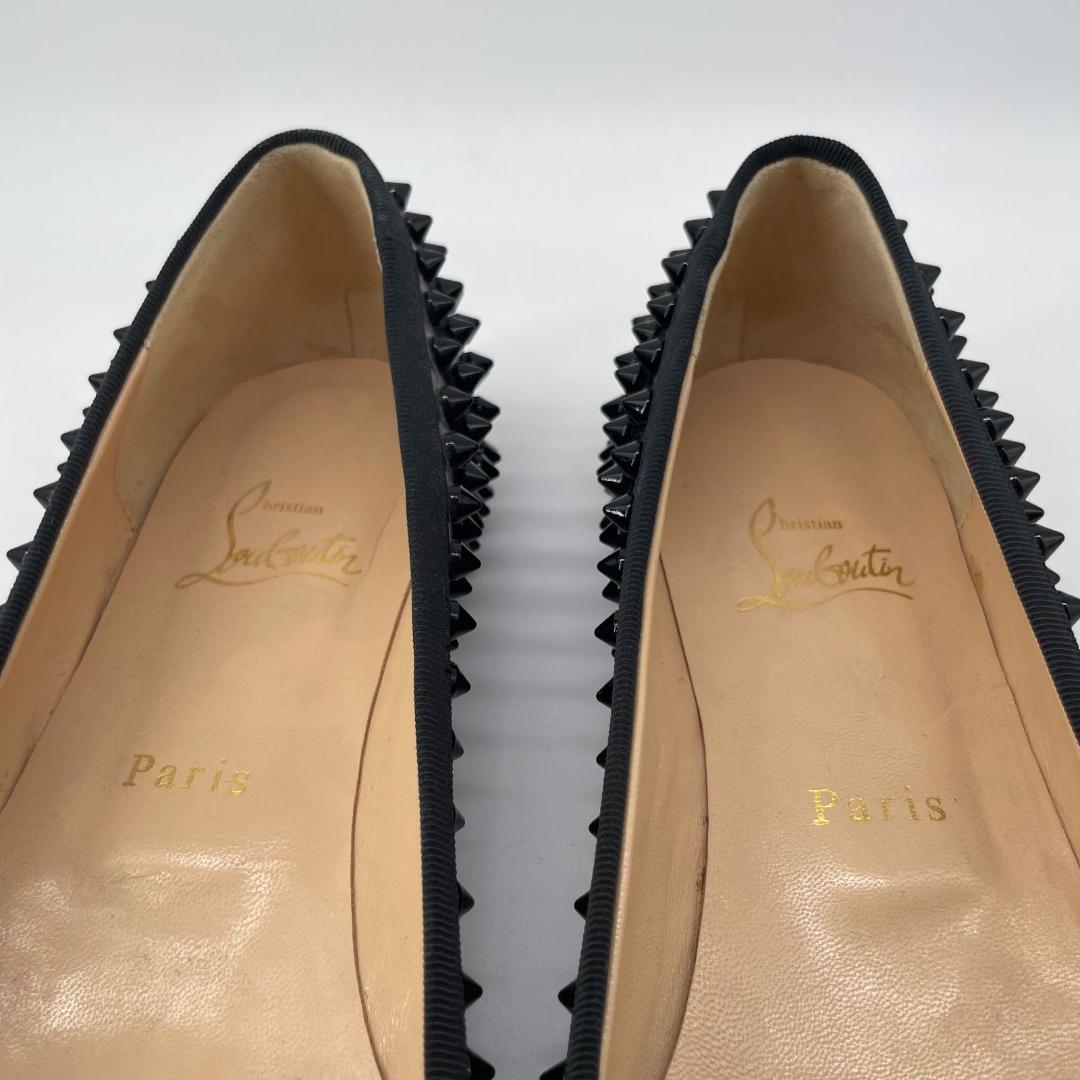 16516✨クリスチャンルブタン スタッズ リボン フラットシューズ ブラック