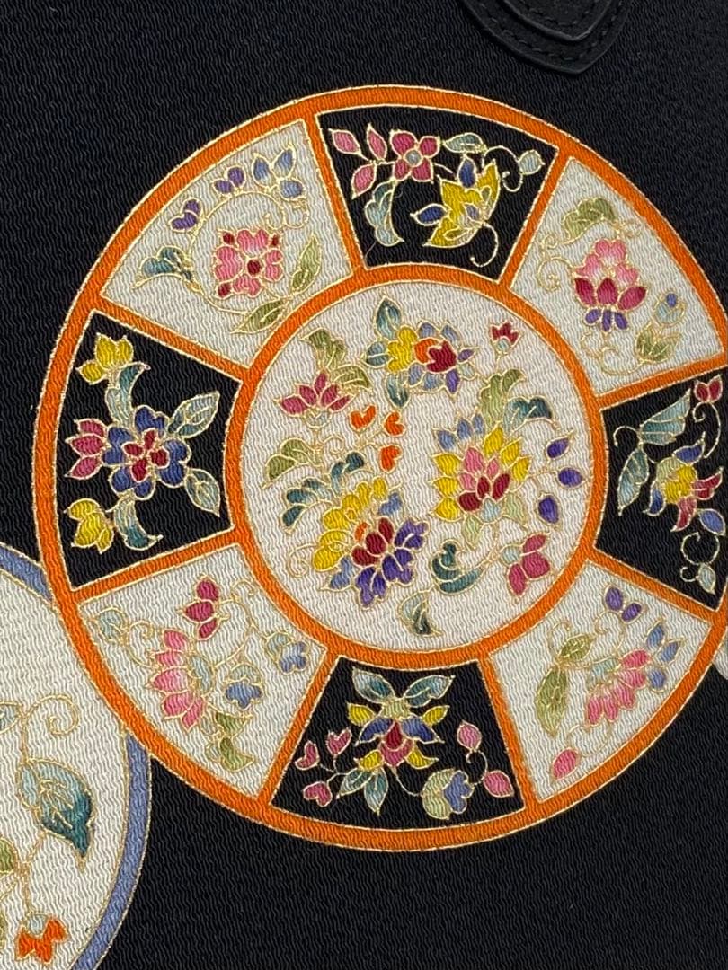 岡重謹製 未使用品 OKAJIMA バッグ 京友禅 金彩 絵皿文様 正絹 黒色