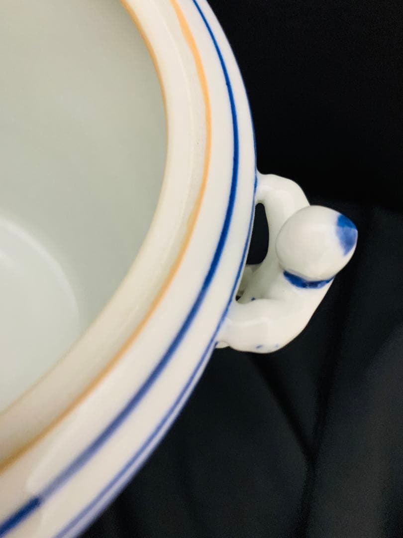 桃山窯　橋本喜泉　染付二宋神　唐子　水指　茶道具　栞黄布共箱付き