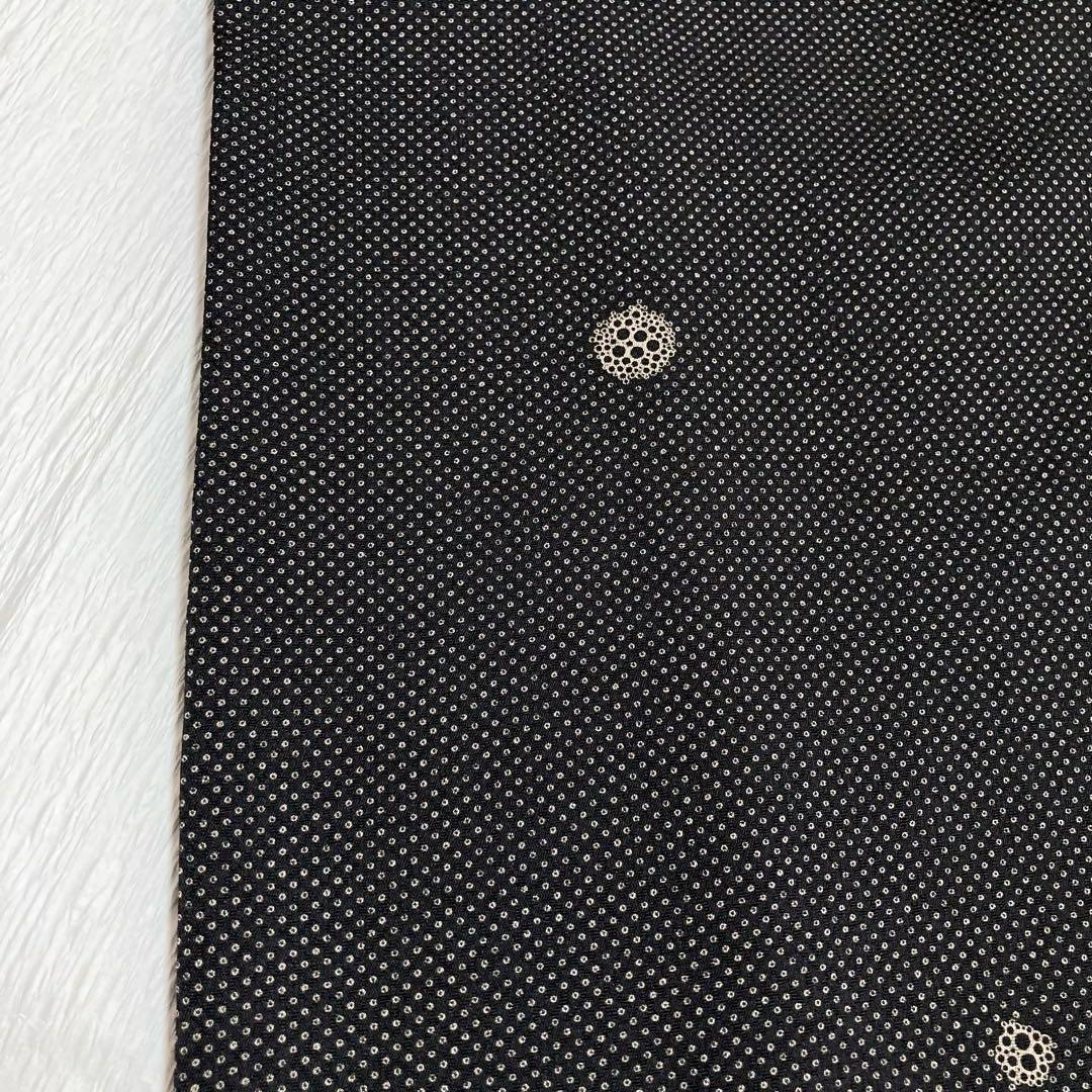 【未使用美品✨】東レシルック　洗える着物　小紋　水玉　黒色　泡　手縫い仕立てG3