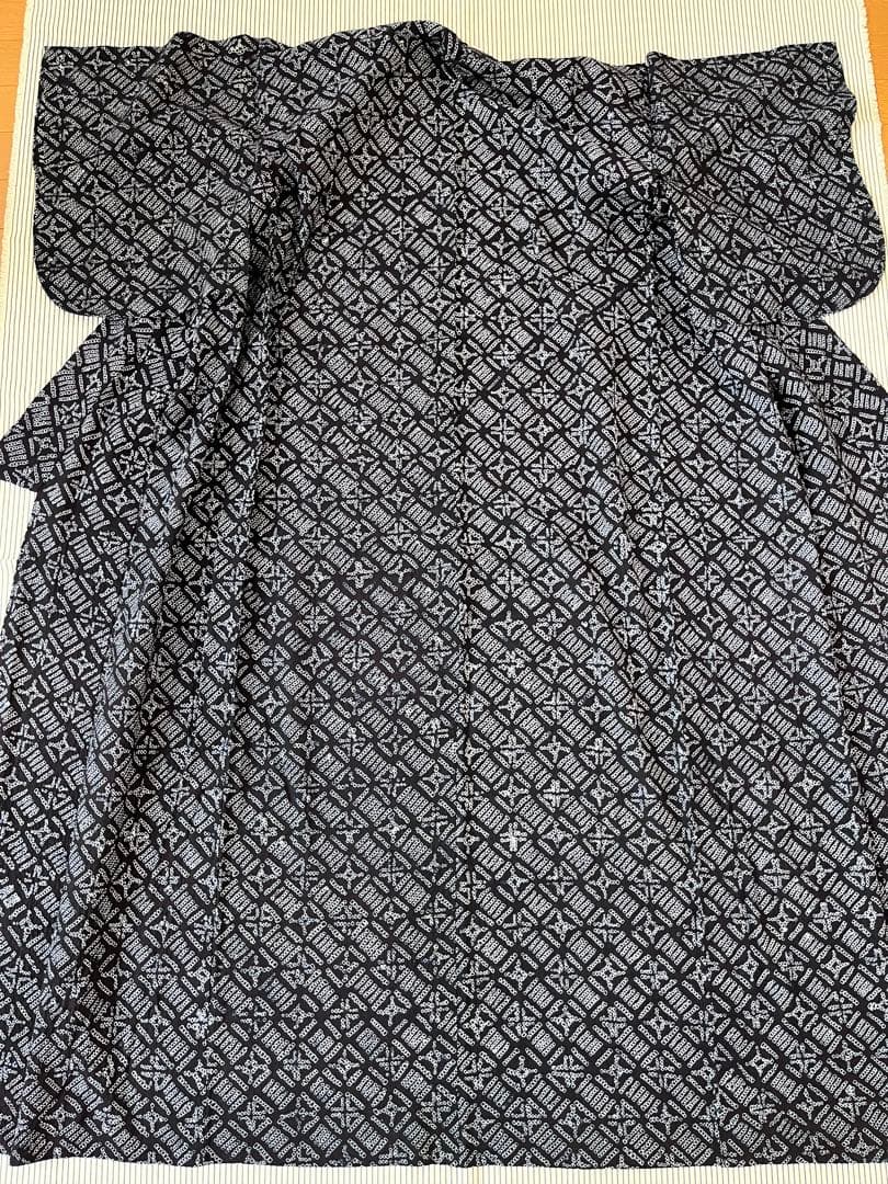 浴衣　有松絞り　一目鹿の子絞り　連続柄　紺