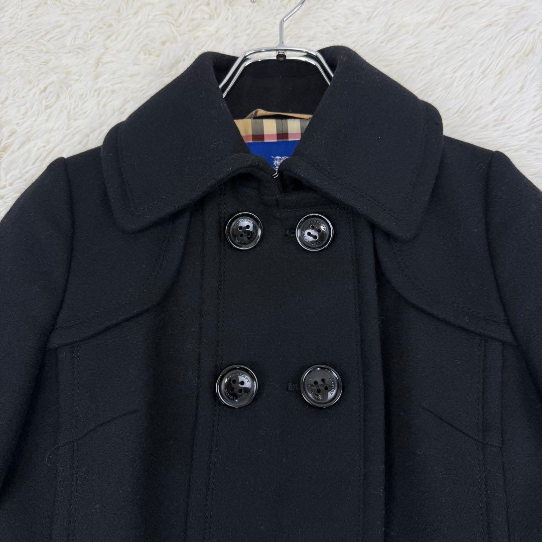 極美品 バーバリーブルーレーベル ウールコート アンゴラ チェック ダブル 黒