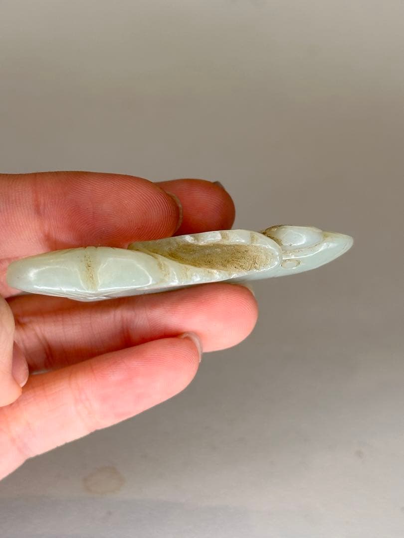 清時代 青玉 魚形彫刻 玉器 中国古美術 時代物 置物