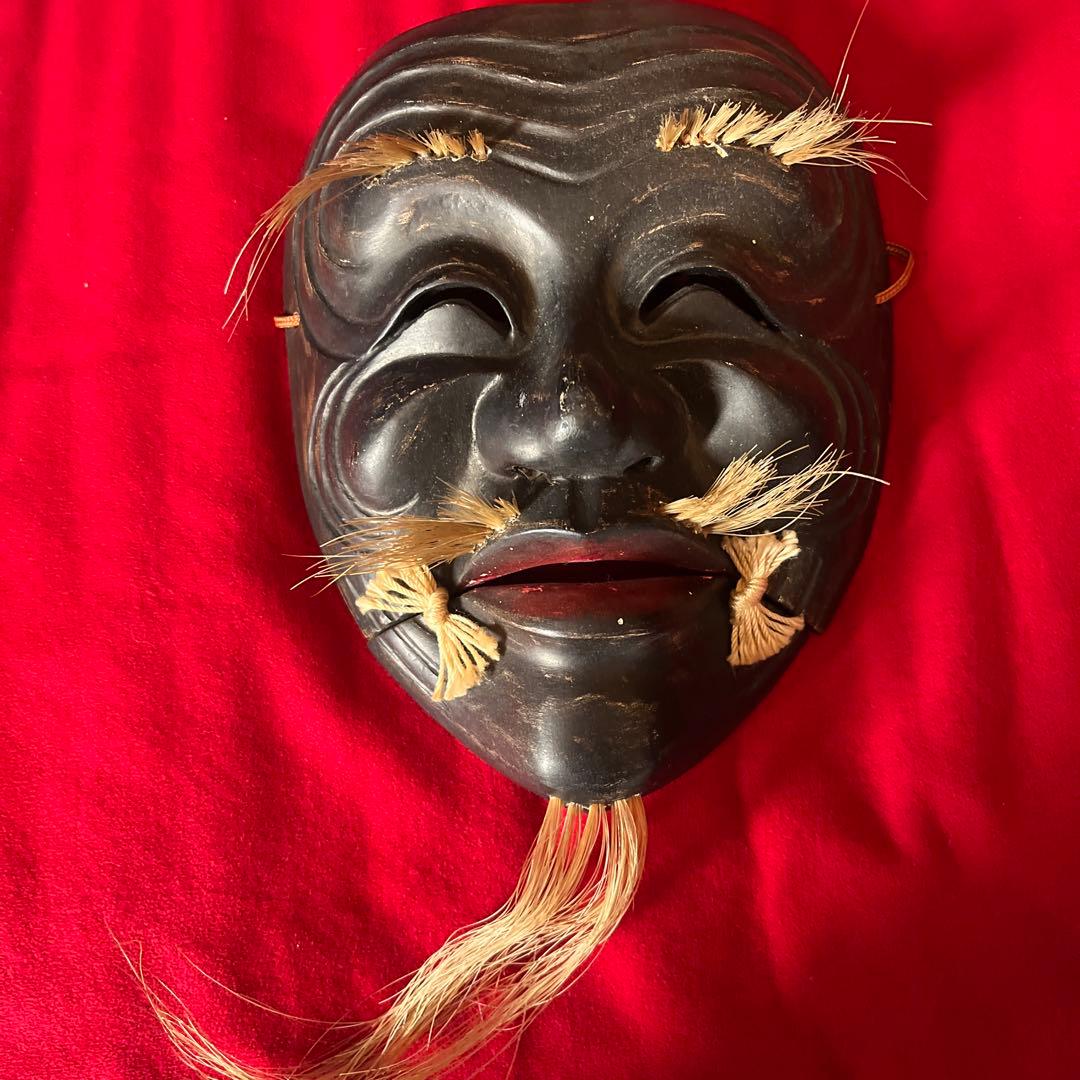 能面 老年の男性 木製，