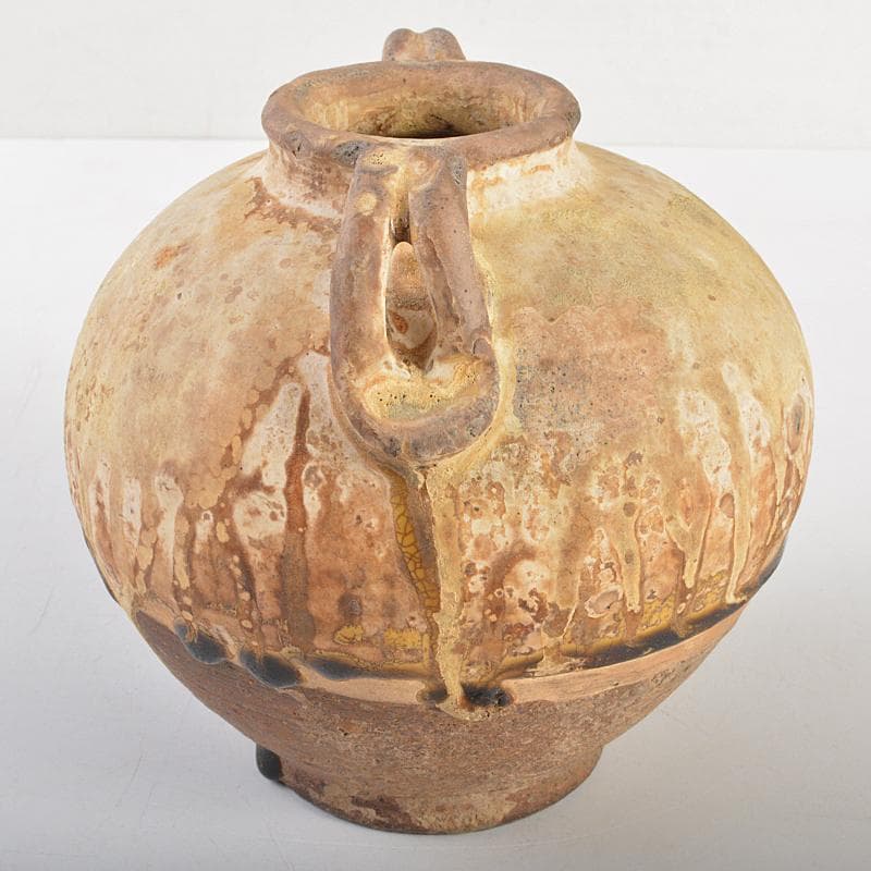中国　飴釉　釉垂　双耳壷　中国河北省出土品　時代箱付　D　R7474