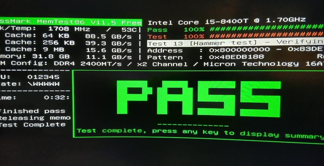 2x DDR4 16GB ノート用 2400MHz Micron 動作良好