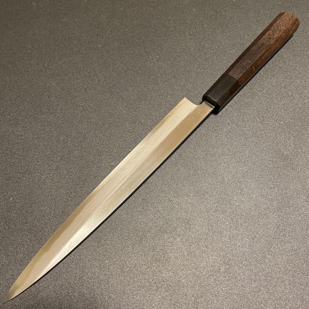 刺身包丁　積層　白ニ鋼　柳刃　8寸 刃渡り　約243mm 黒檀八角柄