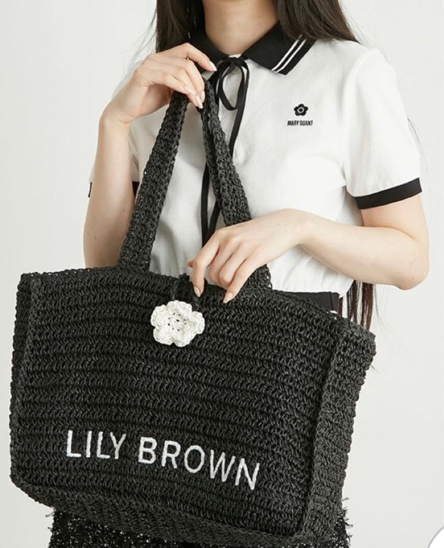 LILY BROWN×MARY QUANTロゴ刺繍カゴバッグ BLK