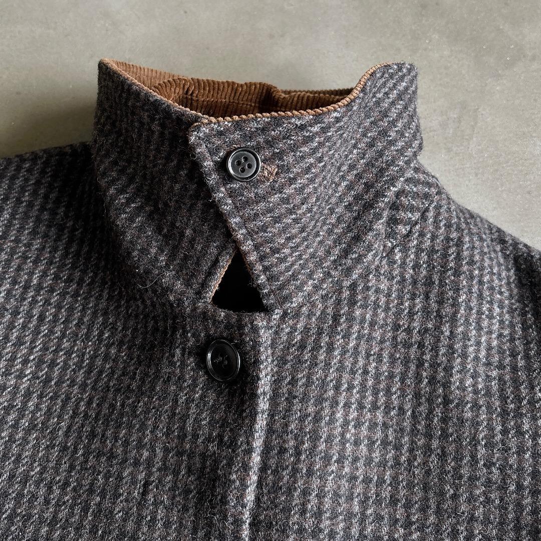 yuni ユニ＊美品＊千鳥チェック柄 コーデュロイ衿 ミドル丈ウールコート