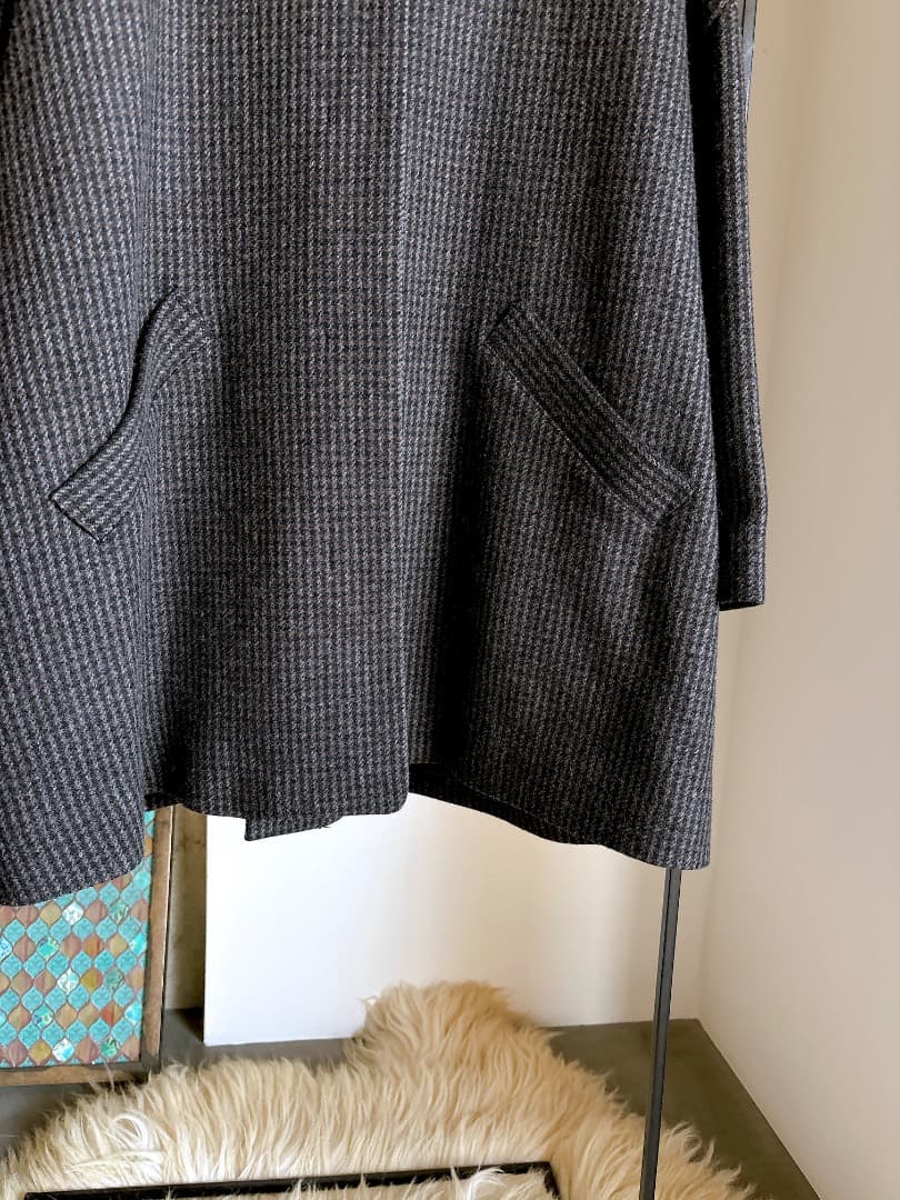 yuni ユニ＊美品＊千鳥チェック柄 コーデュロイ衿 ミドル丈ウールコート