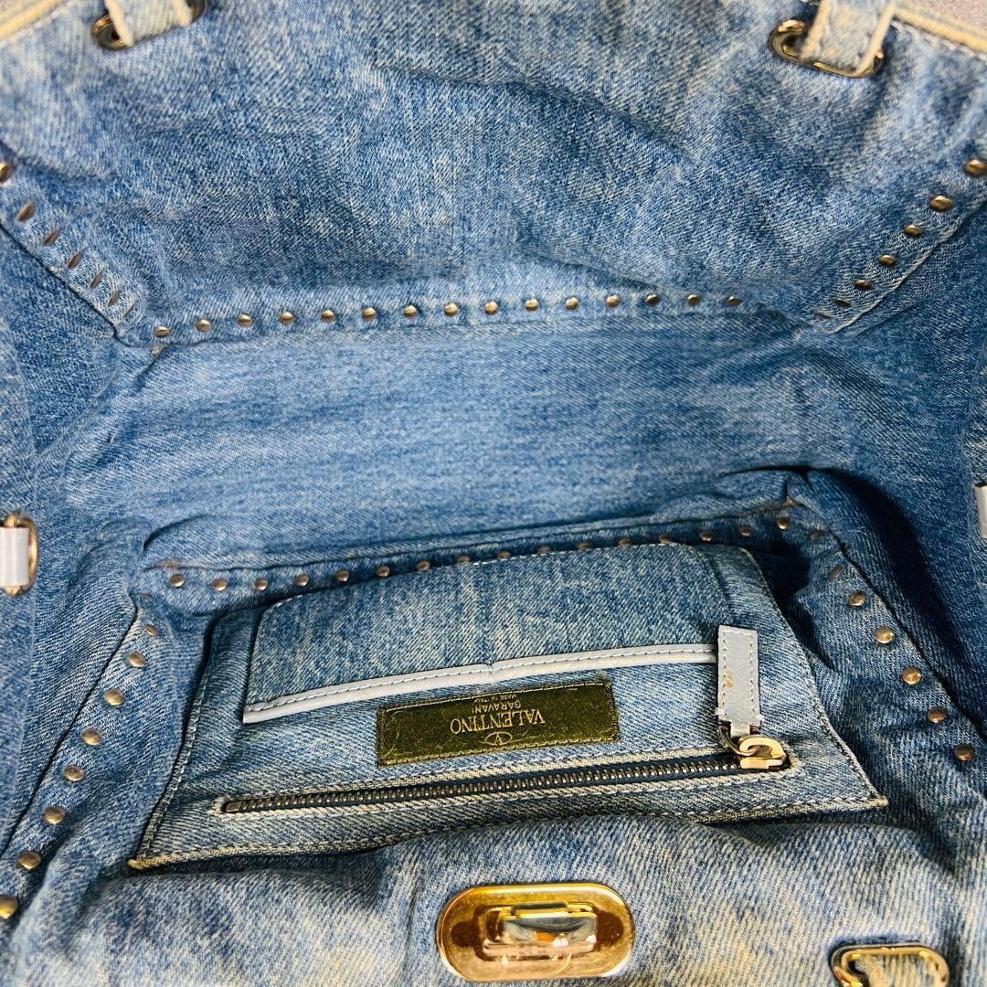 Valentino デニム 蝶 刺繍 スタッズ 2way ハンドバッグ