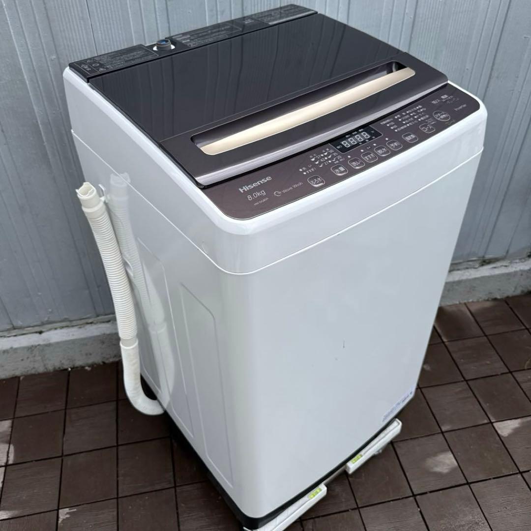 Hisense 2022年製 洗濯機 8.0kg スタイリッシュ ガラストップ