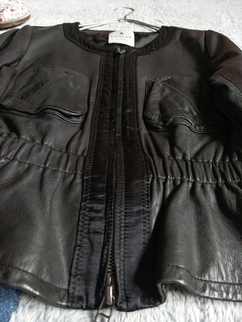 【LANVIN en bleu】ランバンオンブルー ノーカラーレザージャケット