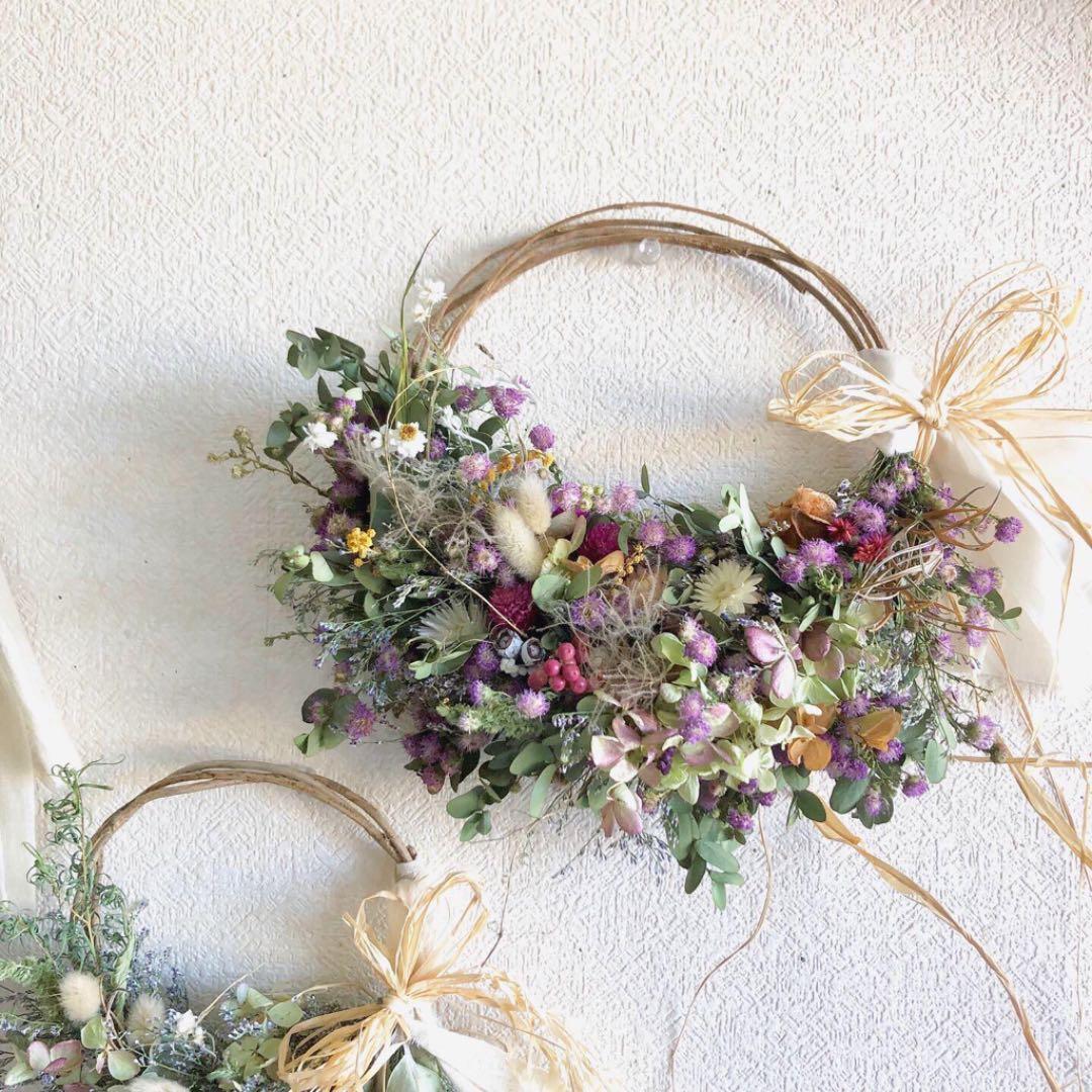 受注制作ユーカリと紫陽花と花々のリース