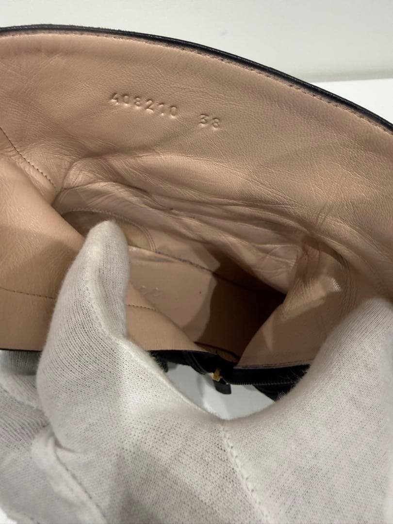 グッチ　ショートブーツ マーモント スエード フリンジ　ブラック サイズ38