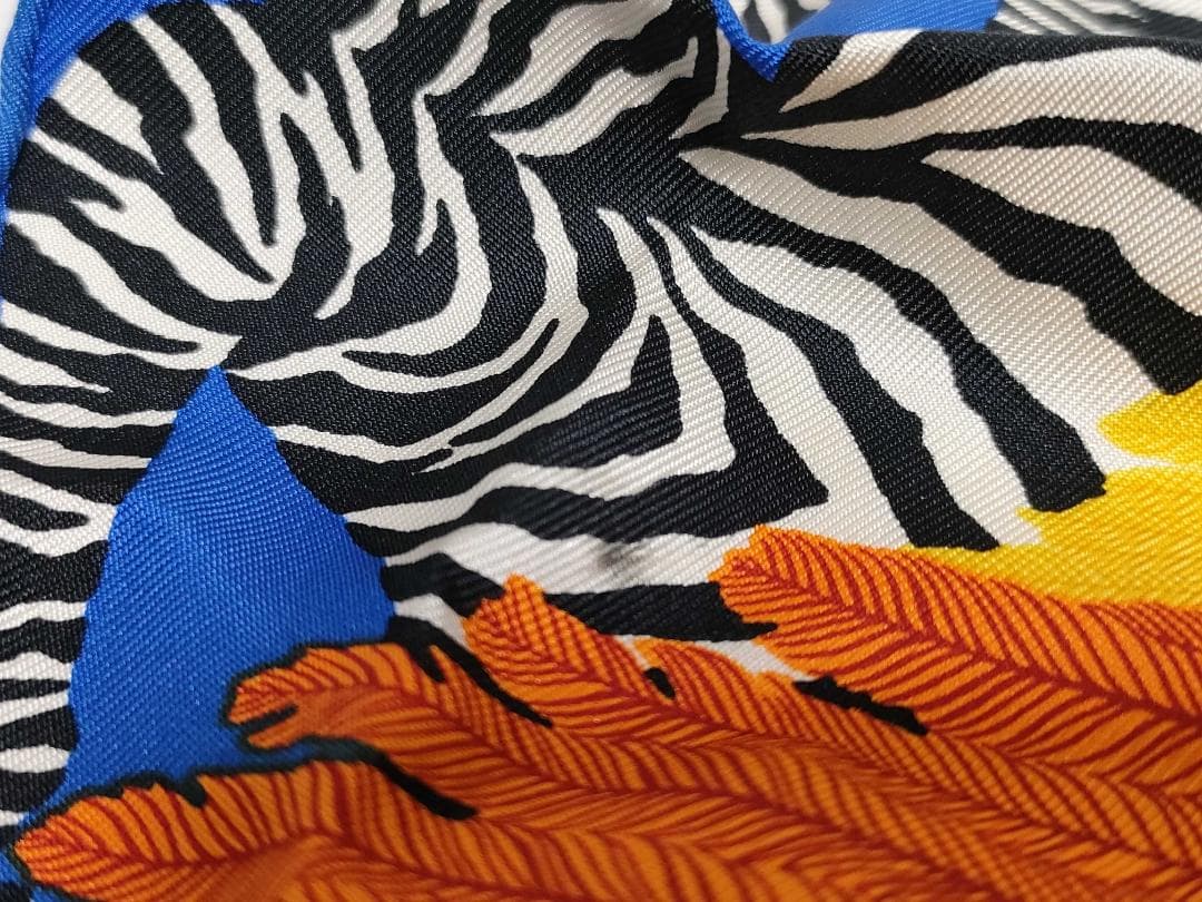 エルメス カレナノ20 シルク ゼブラ ペガサス ハンカチーフ スカーフ ブルー