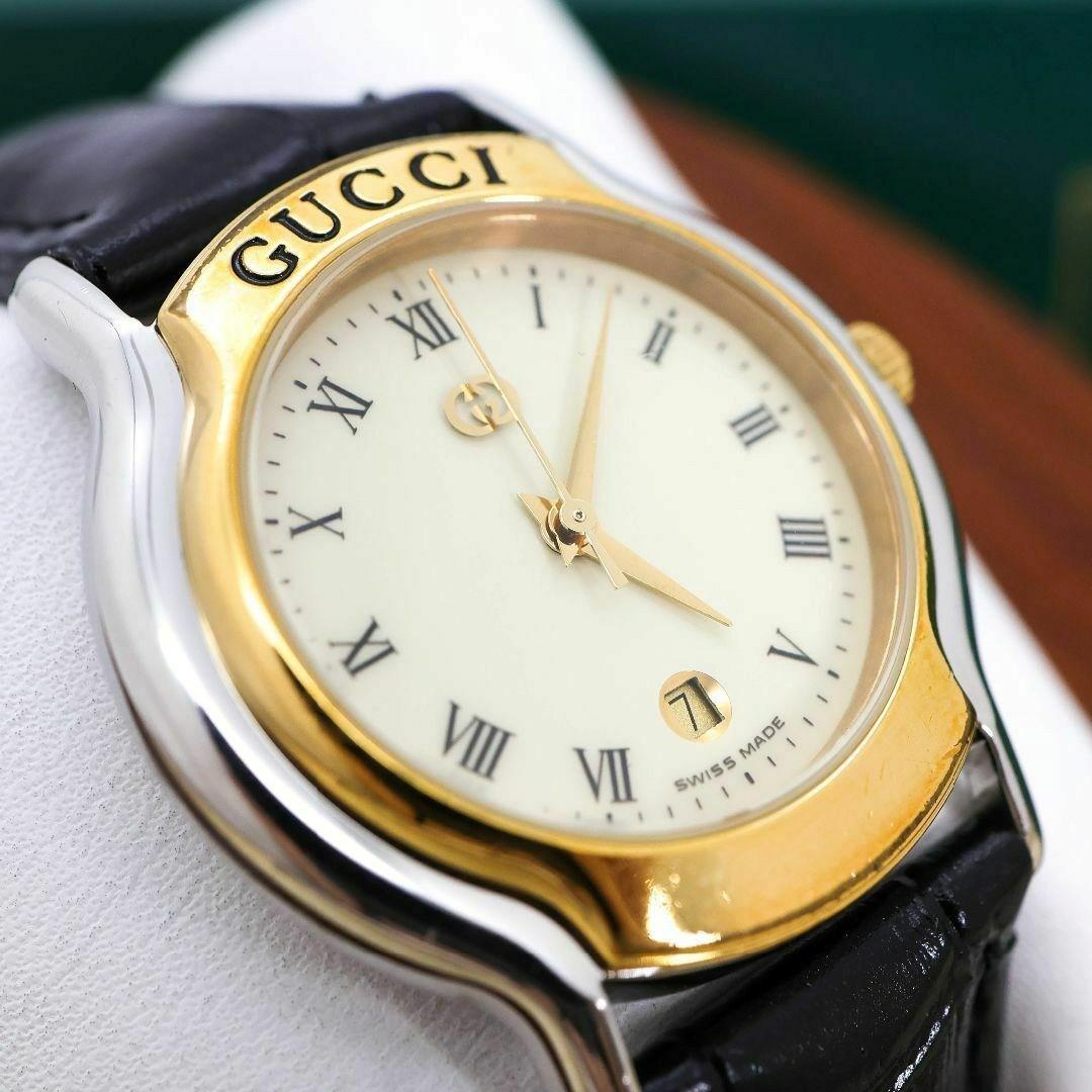稼働 GUCCI 腕時計 8000L デイト ヴィンテージ レザー 外箱1123