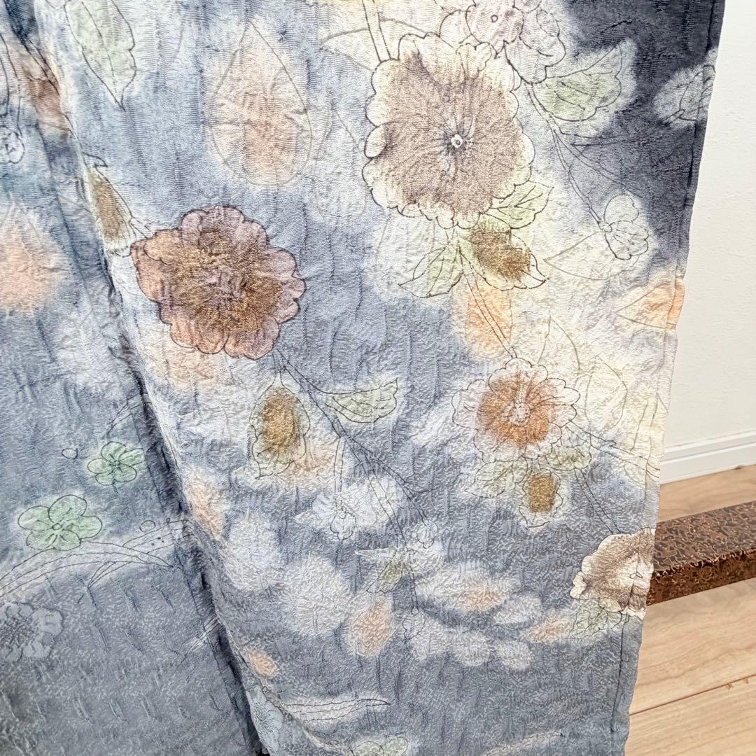 超美品　正絹　袷　訪問着　付け下げ　着物　辻ヶ花　膨れ織　黒　墨色　162裄69