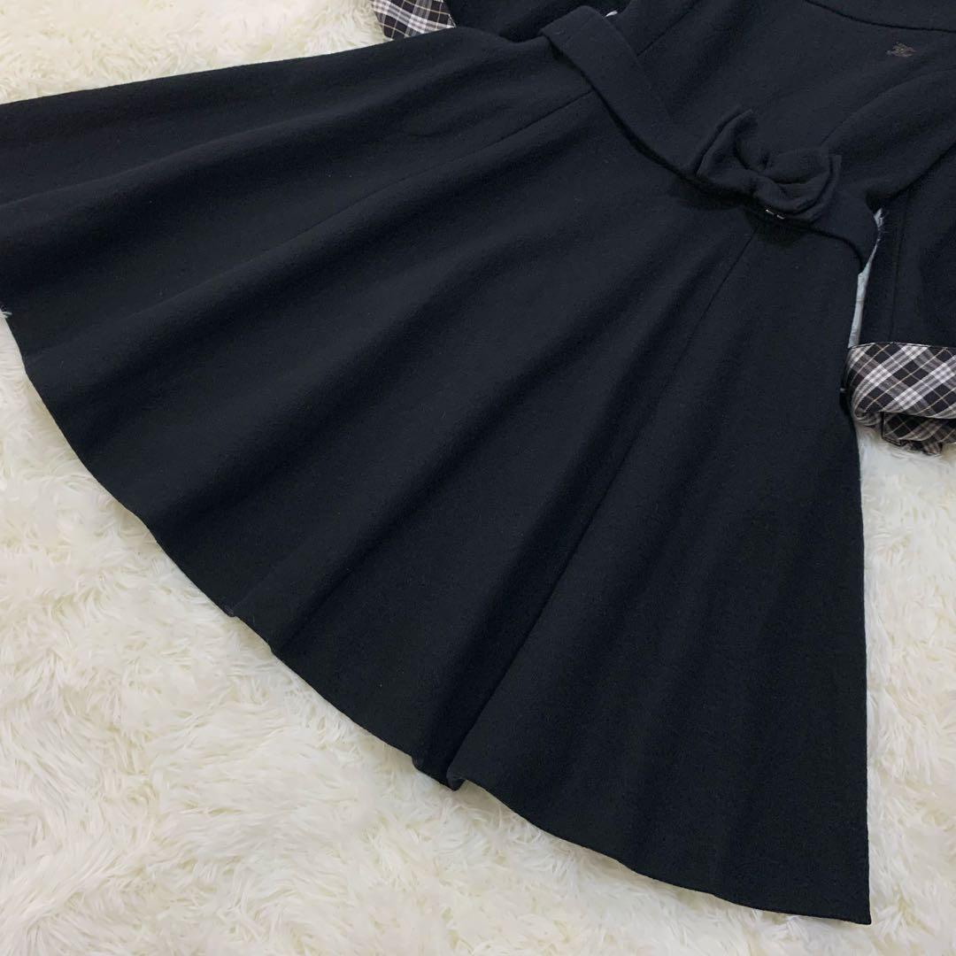 バーバリーブルーレーベル ウール フレア ワンピース リボンベルト ノバチェック