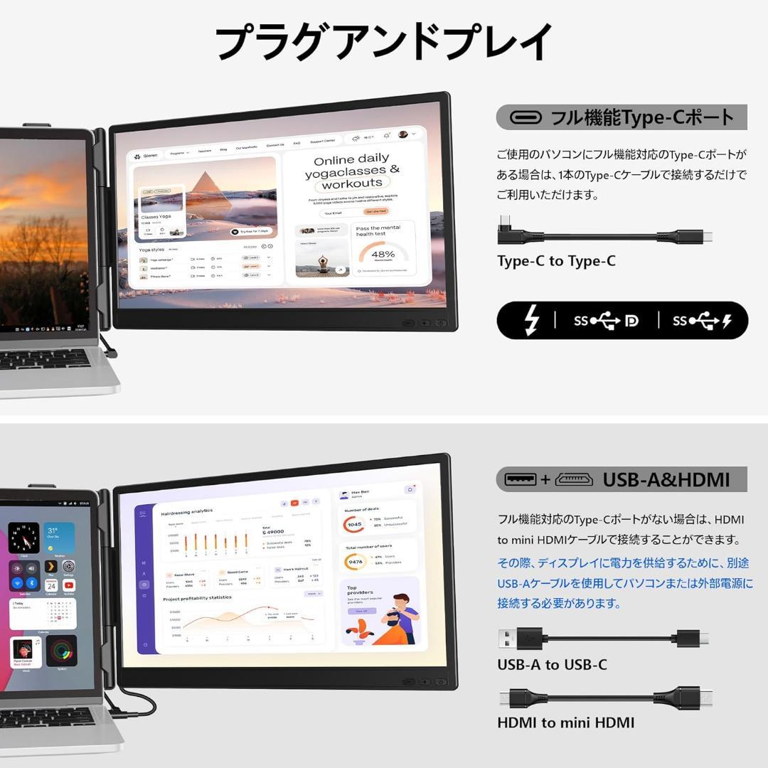 ノートパソコン用モニター 14インチ 2画面 デュアルディスプレイ