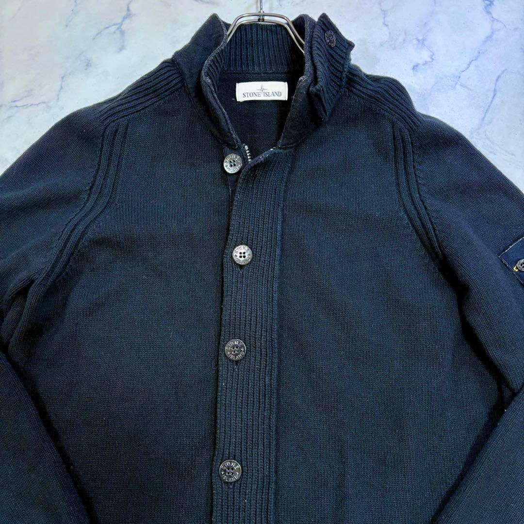 美品 ストーンアイランド 肩バッジ付 ニットブルゾン カーディガン XL 黒