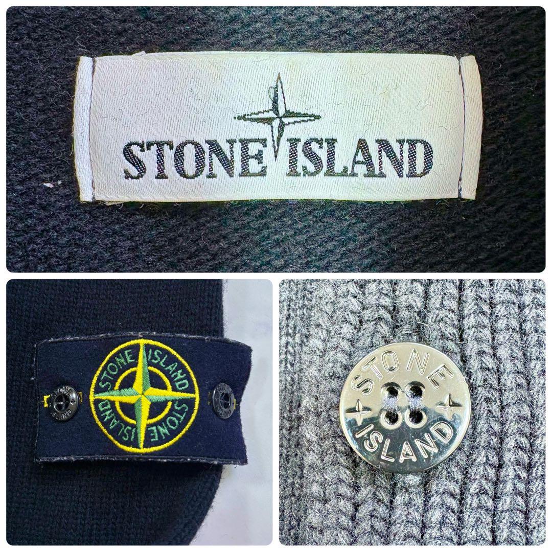 美品 ストーンアイランド 肩バッジ付 ニットブルゾン カーディガン XL 黒