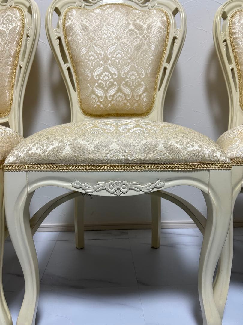 ロココ　猫脚アンティークチェア4脚セット　ホワイト ダマスク　完売品♦️送料込