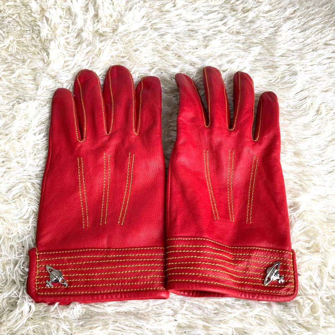 【✨美品】ヴィヴィアンウエストウッド 手袋 羊革 ラムレザー オーブ 赤