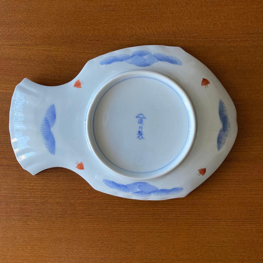 深川製磁　古伊万里鳳凰割地紋　魚型皿