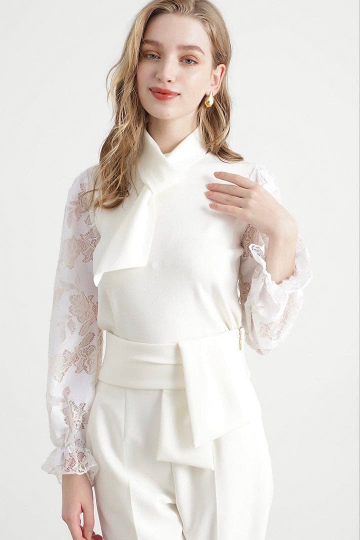 【新品】ピンキーアンドダイアン◆レースコンビニットプルオーバー ホワイト 38