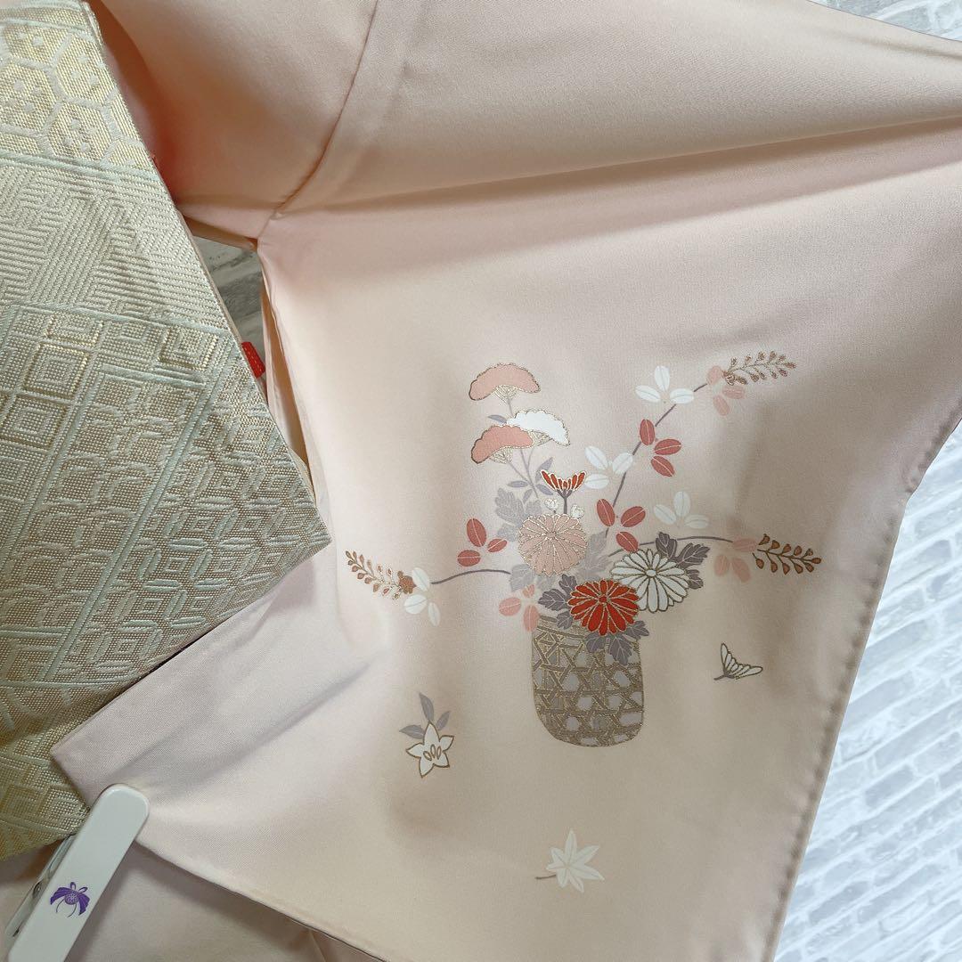 訪問着　フルセット　花籠　桜や花々　金彩加工　金駒刺繍　着物　Q5