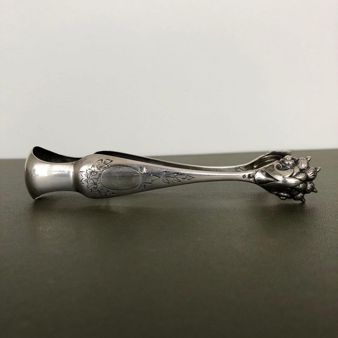 フランス アンティーク　純銀製　獣足　トング　ミネルヴァ　手彫り装飾　ビンテージ