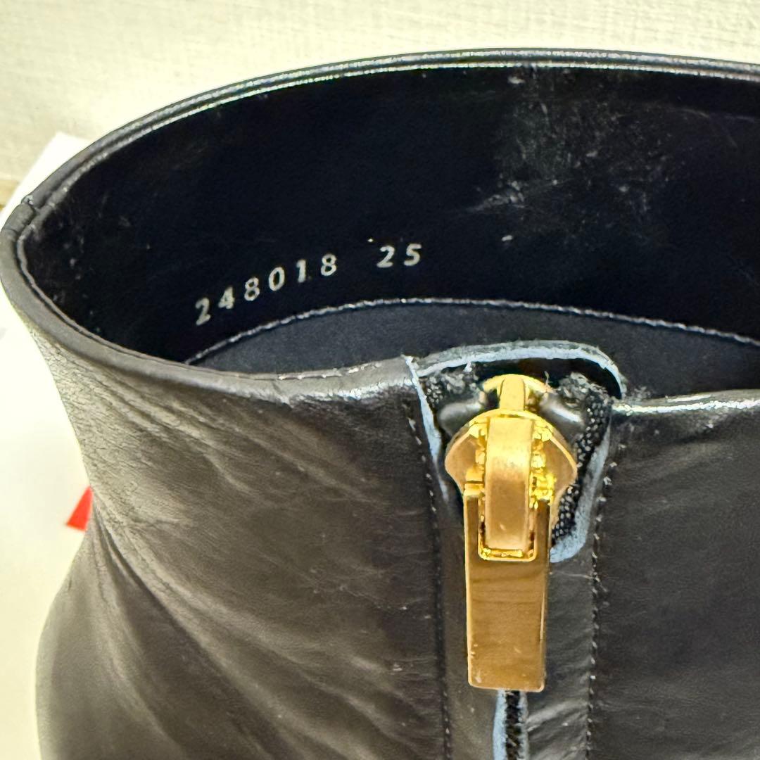 銀座かねまつ スクエアトゥ ショートブーツ 25cm ヒール8cm
