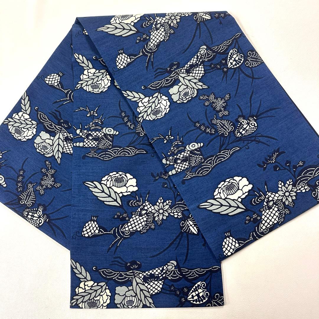 専用帯4732 ●高級 正絹 紬 藍型 全通 袋帯