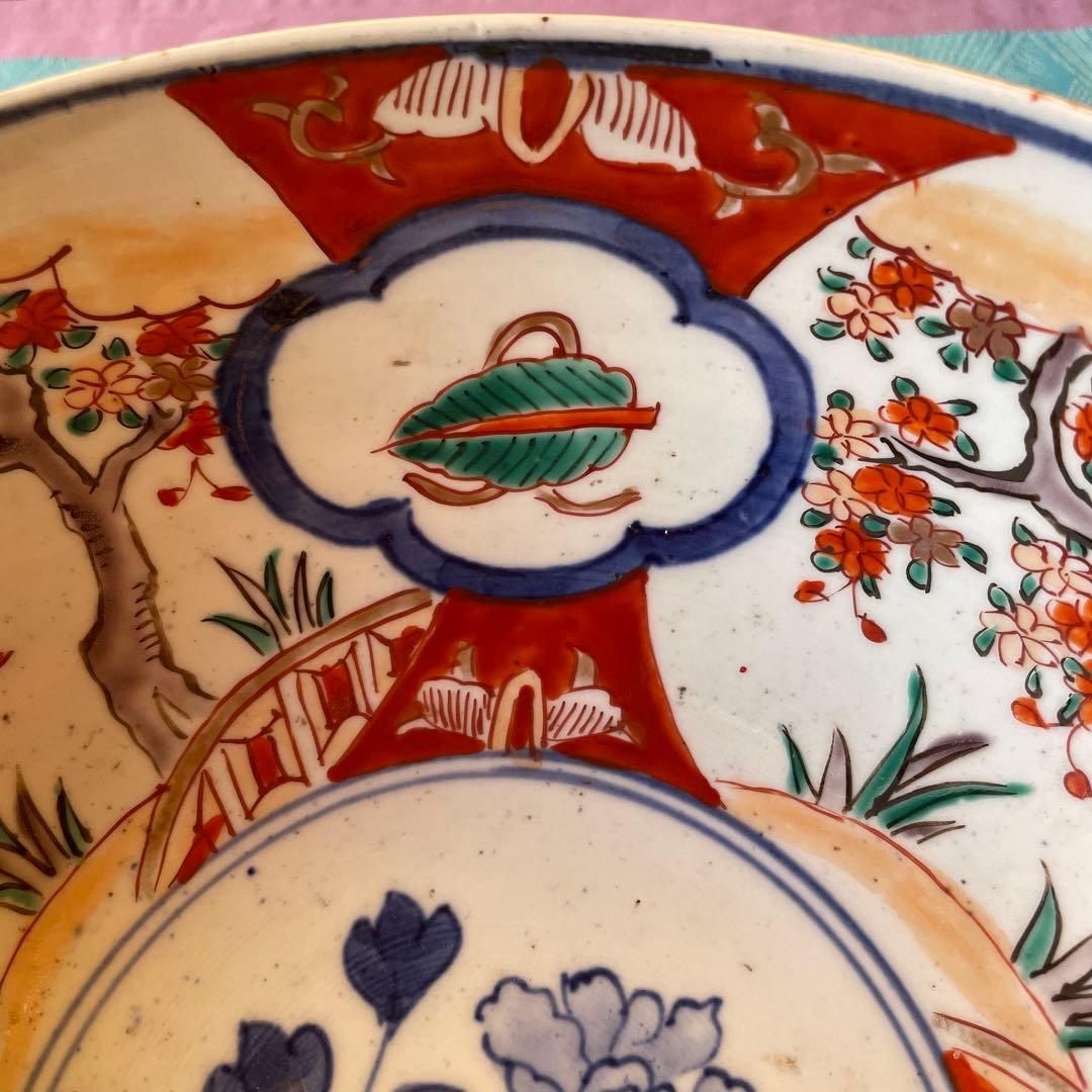 幕末明治　金彩　色絵　染付　獅子　牡丹　深鉢