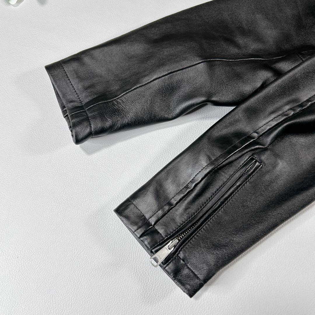 美品 SHIPS 黒ラムレザー シングルライダースジャケット Lサイズ