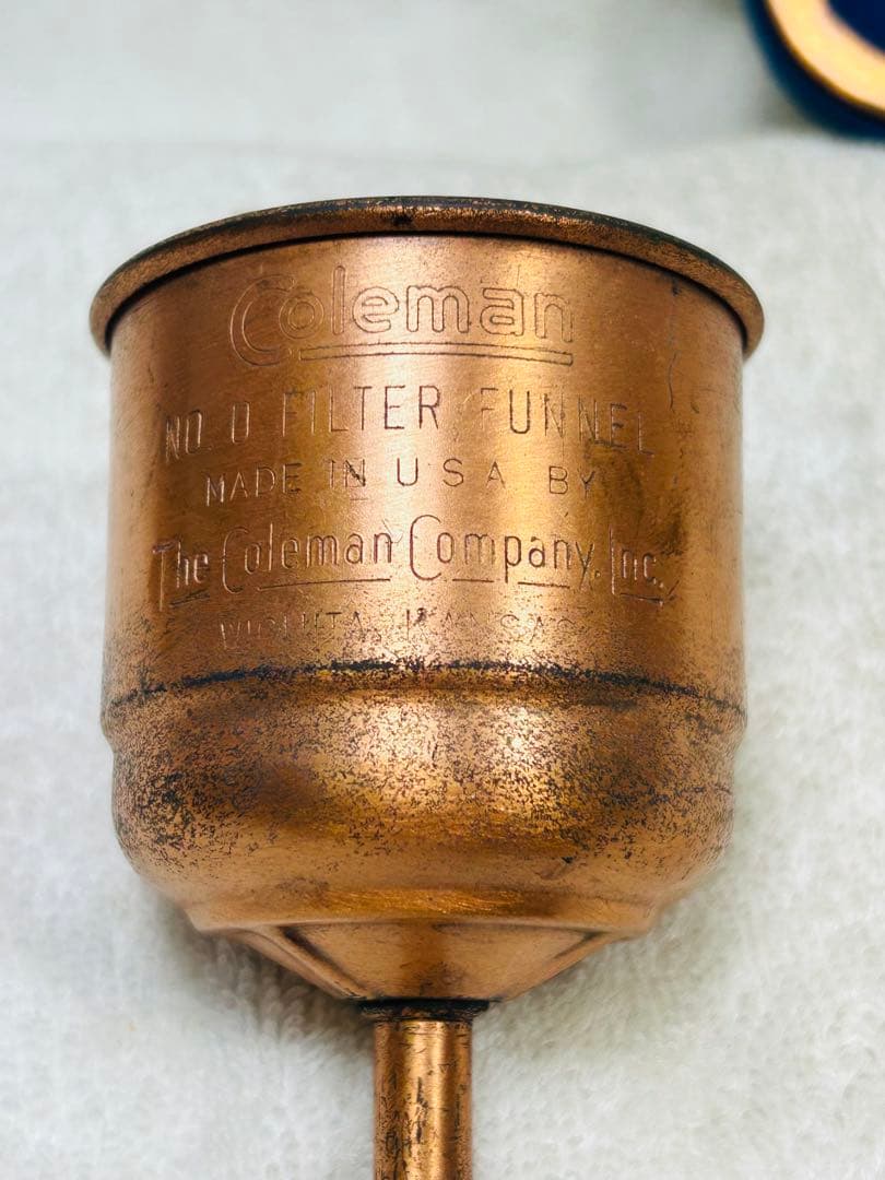 希少コールマン　ファンネル、銅製 1940年代　銅メッシュとブルーフィルター付