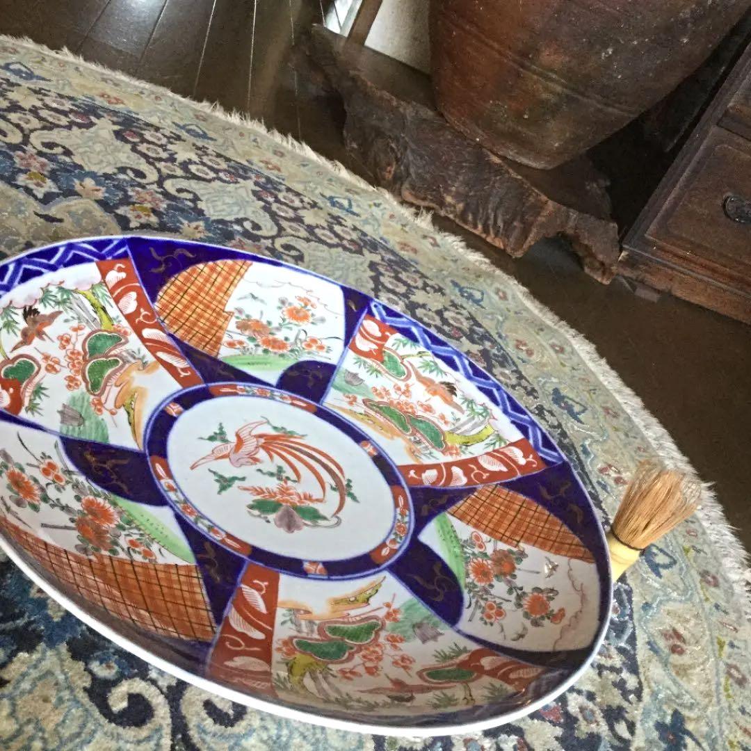 333 古伊万里 染錦手 大皿 鳳凰 紋様 一枚 1尺5寸