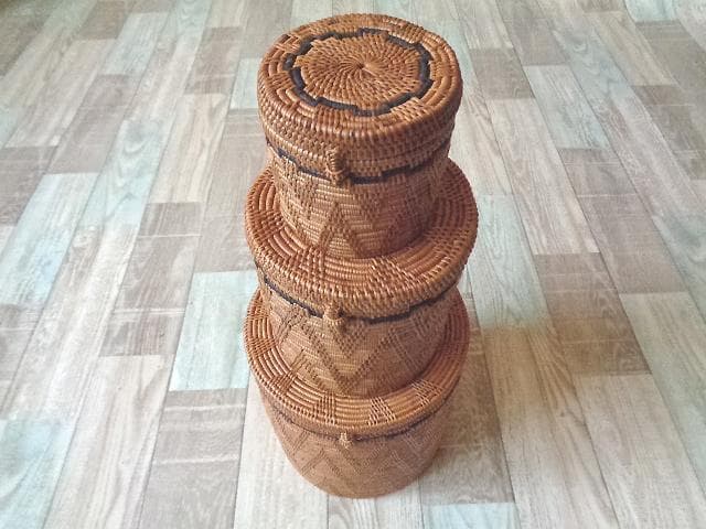 3種類セット●丸ボックス●柄入●アタ●バリ島●1195.5●アジアン雑貨