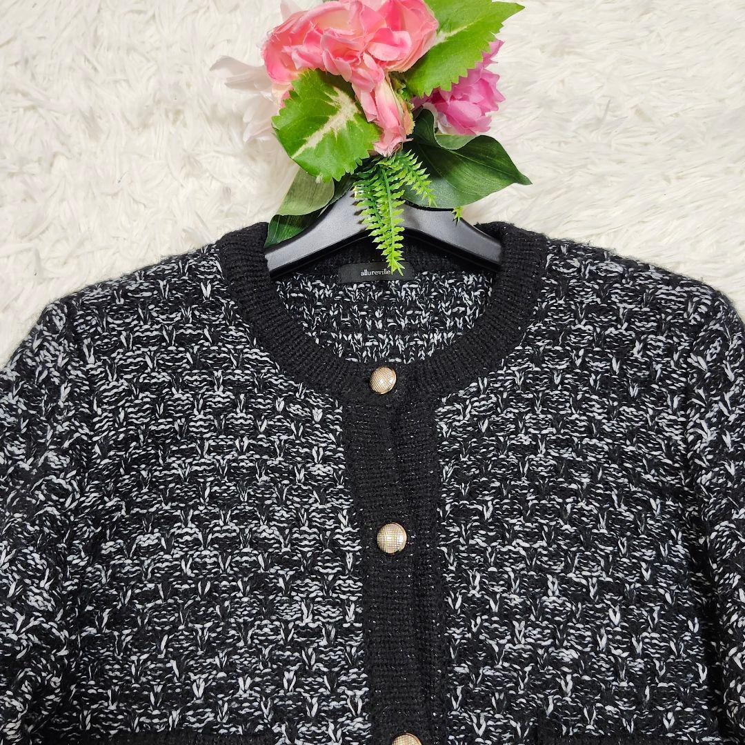 アルアバイル　フリゼツイーディクルーニットジャケット　ノーカラー　金ボタン　2