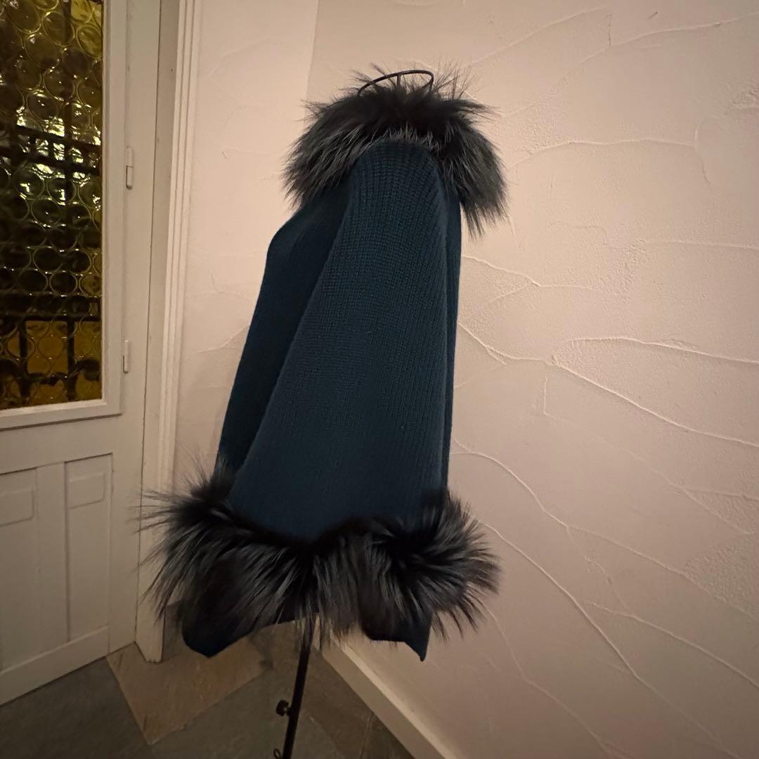 美品　Florence イタリア製カシミア95％　フォックスファー　ケープコート