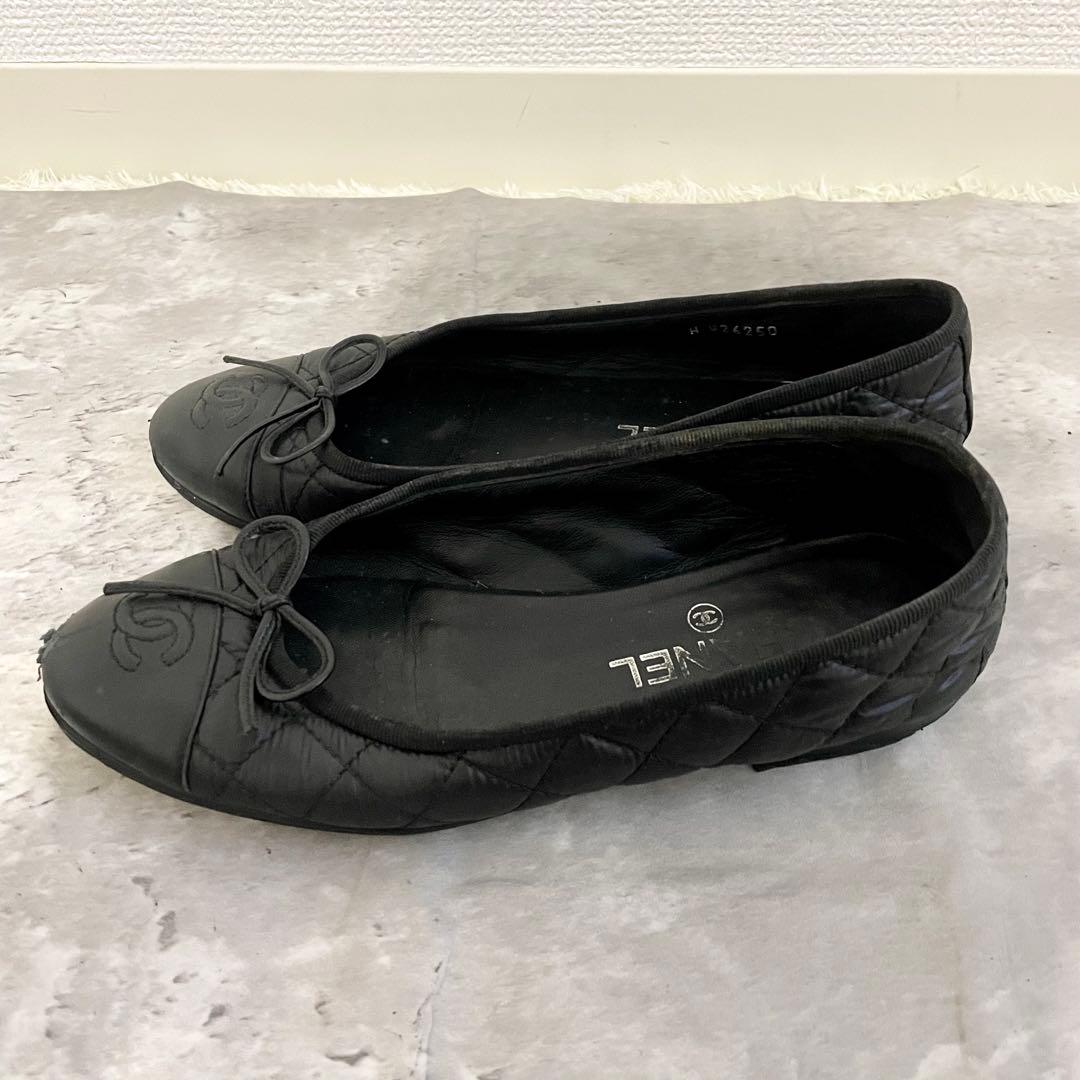 CHANEL バレエシューズ リボン ココマーク 36 1/2 ブラック 23㎝