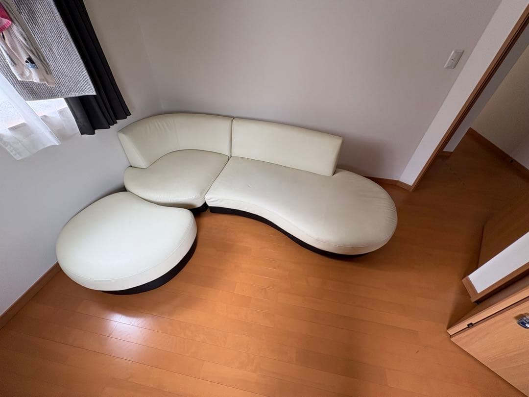 【美品】PVCレザー張り カウチソファ（ロー／ハイ切り替え可能）引き取り限定仙台