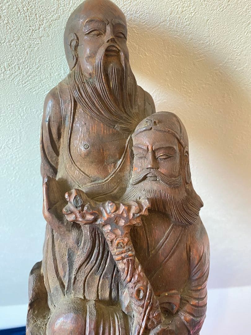 竹根彫刻 二体の人物像 約38cm1点 TA1165