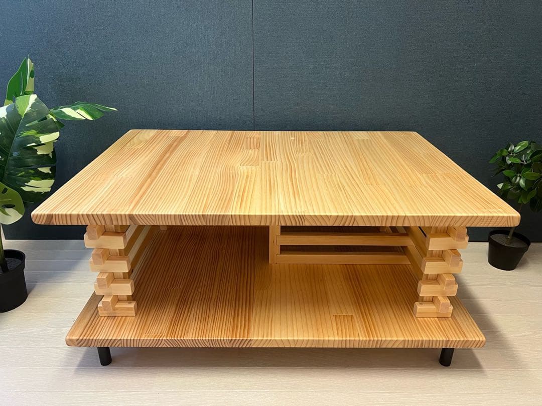 【在庫整理】 ローテーブル 和風 木組格子形 90cm 60cm パイン Nt