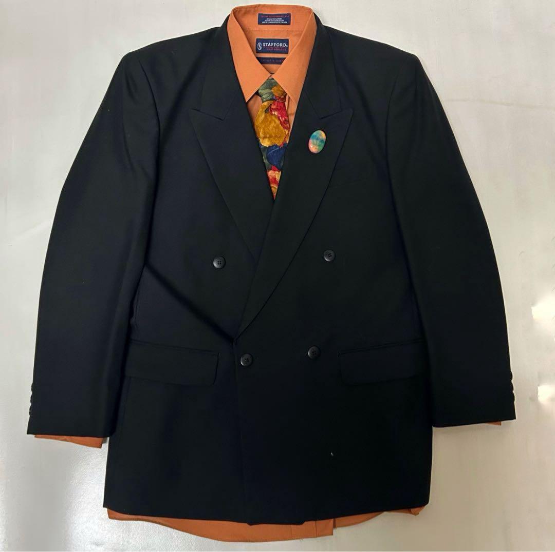 STAFFORD ブラック ダブルブレストスーツ