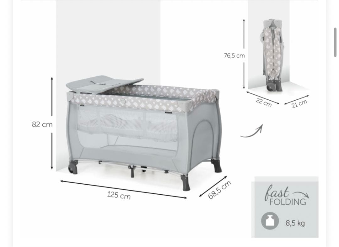 折りたたみ式ベビーベッド グレーとベージュ