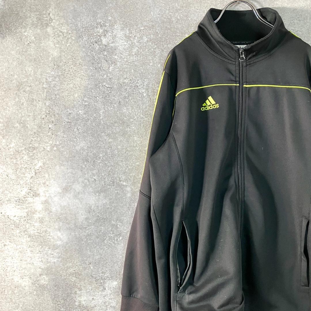 adidas　トラックジャケット　長袖　ブラック　ジップアップ　ロゴ　スポーツ