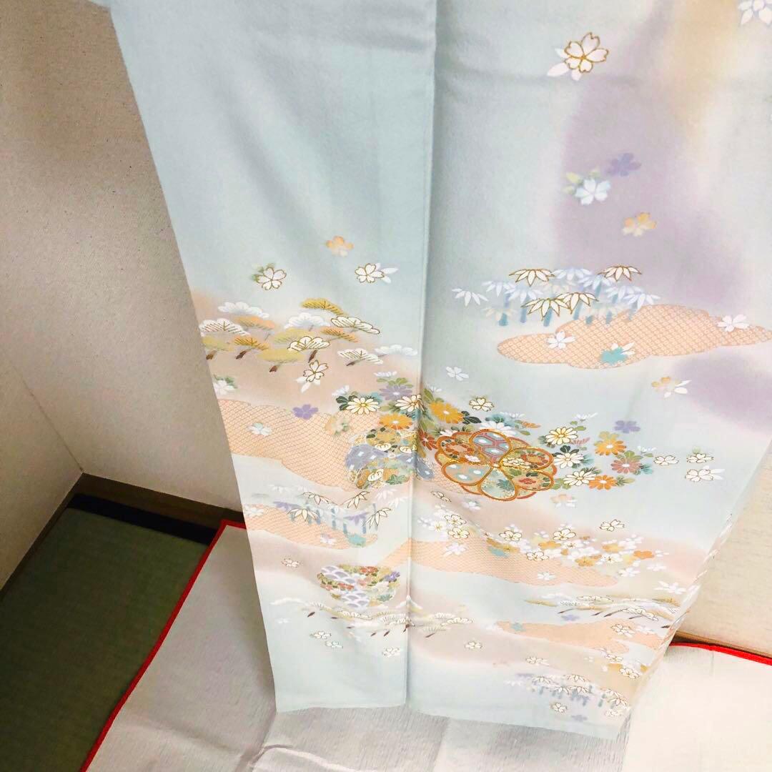 【美品　トールサイズ】京友禅　訪問着　水色　裄丈72.5 身丈173