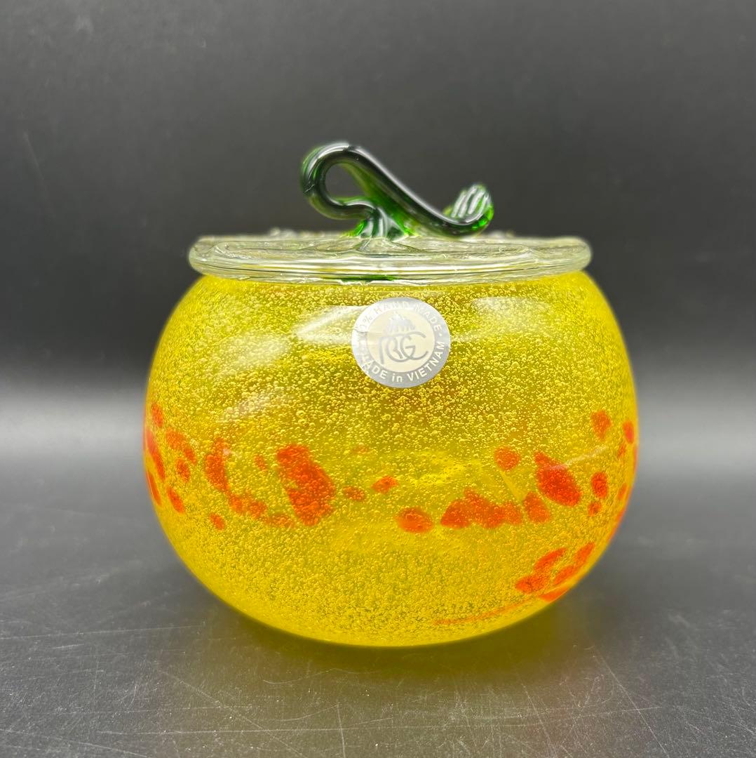 琉球ガラス　泡カレット　菓子入れ　キャニスター　レッド　イエロー　ブルー　未使用